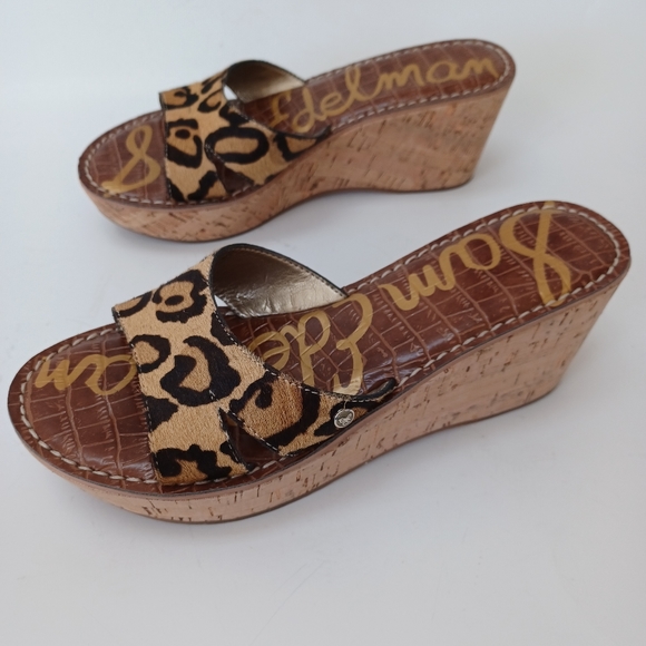 Sam Edelman Cork Wedge Leopard Calf Hair Reid Slip On Womens size 7.5 or 38 - Picture 7 of 15